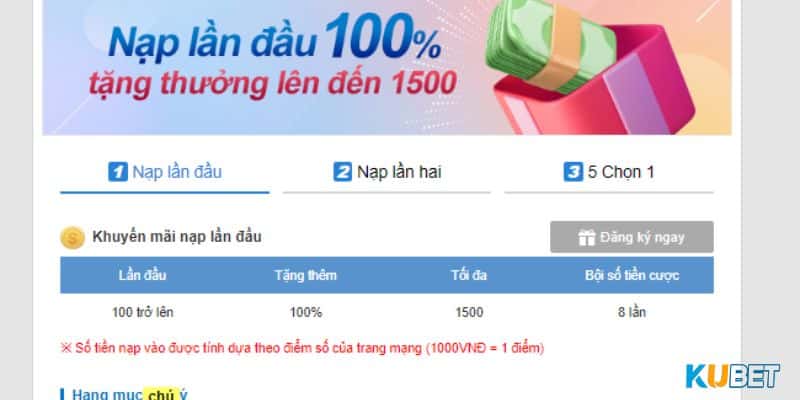 Điều kiện nhận khuyến mãi kubet 